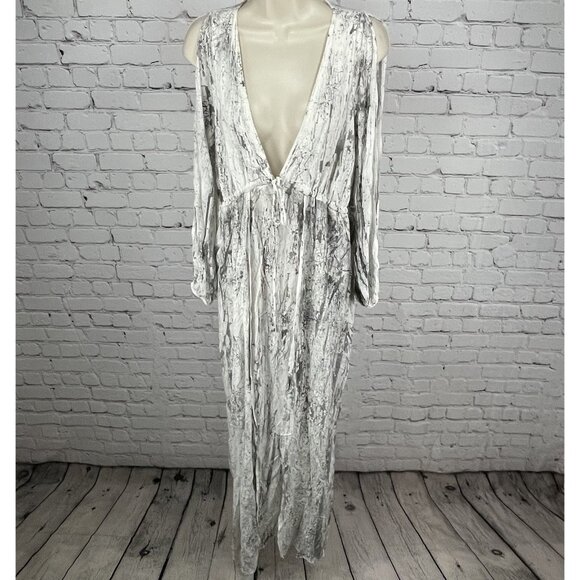NWD Tina Jo Anthropologie Grey Cold Shoulder Tie Waist Light Maxi Dress USA XS - Picture 1 of 15